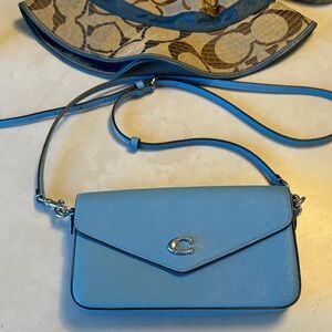 Coach Light Blue Leather Crossbody Envelope Bag